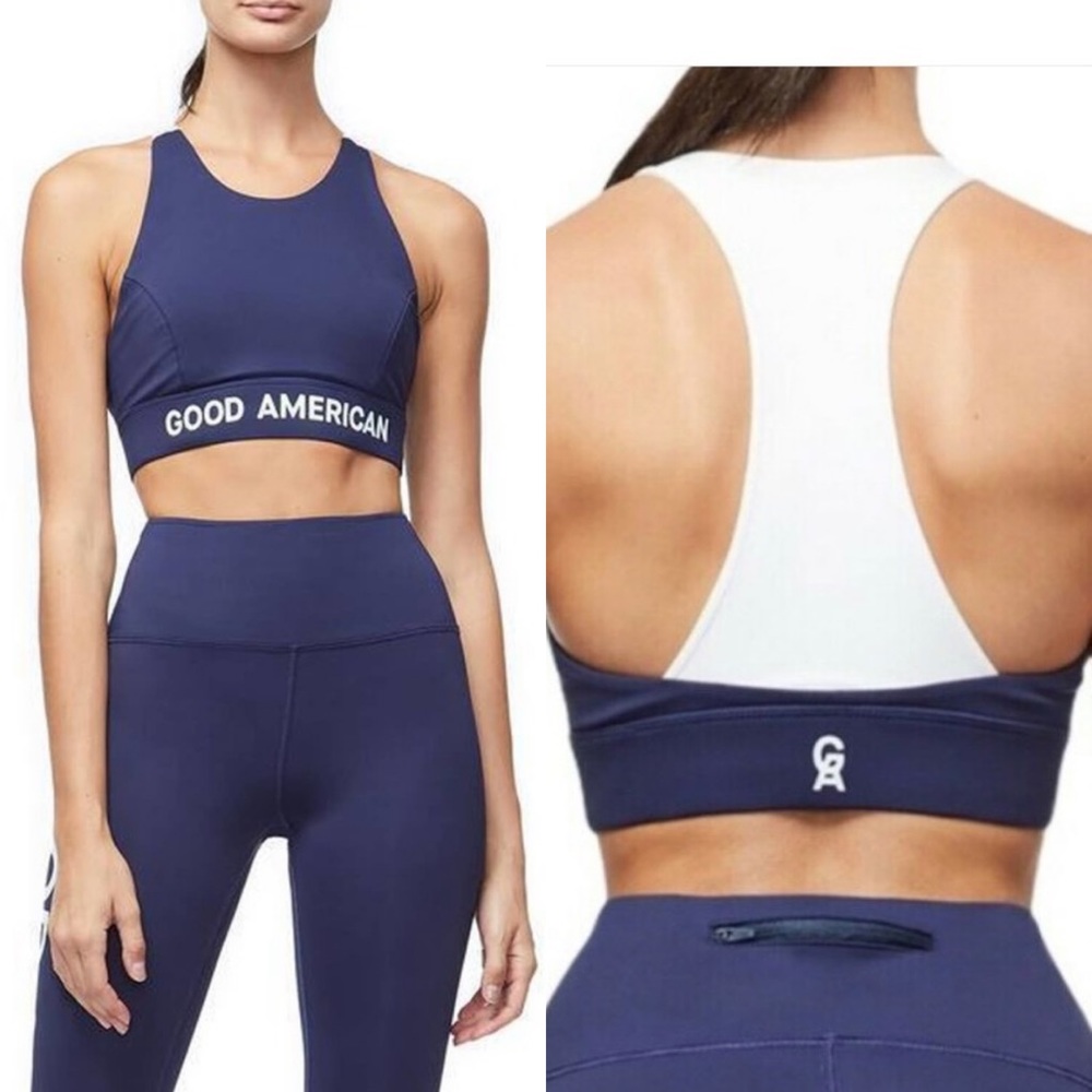 Good American Core Power Sports Bra in Navy Blue / White